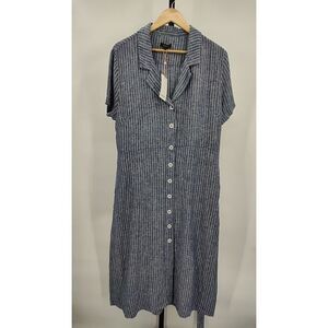 Quince Blue Striped Button-Down Dress